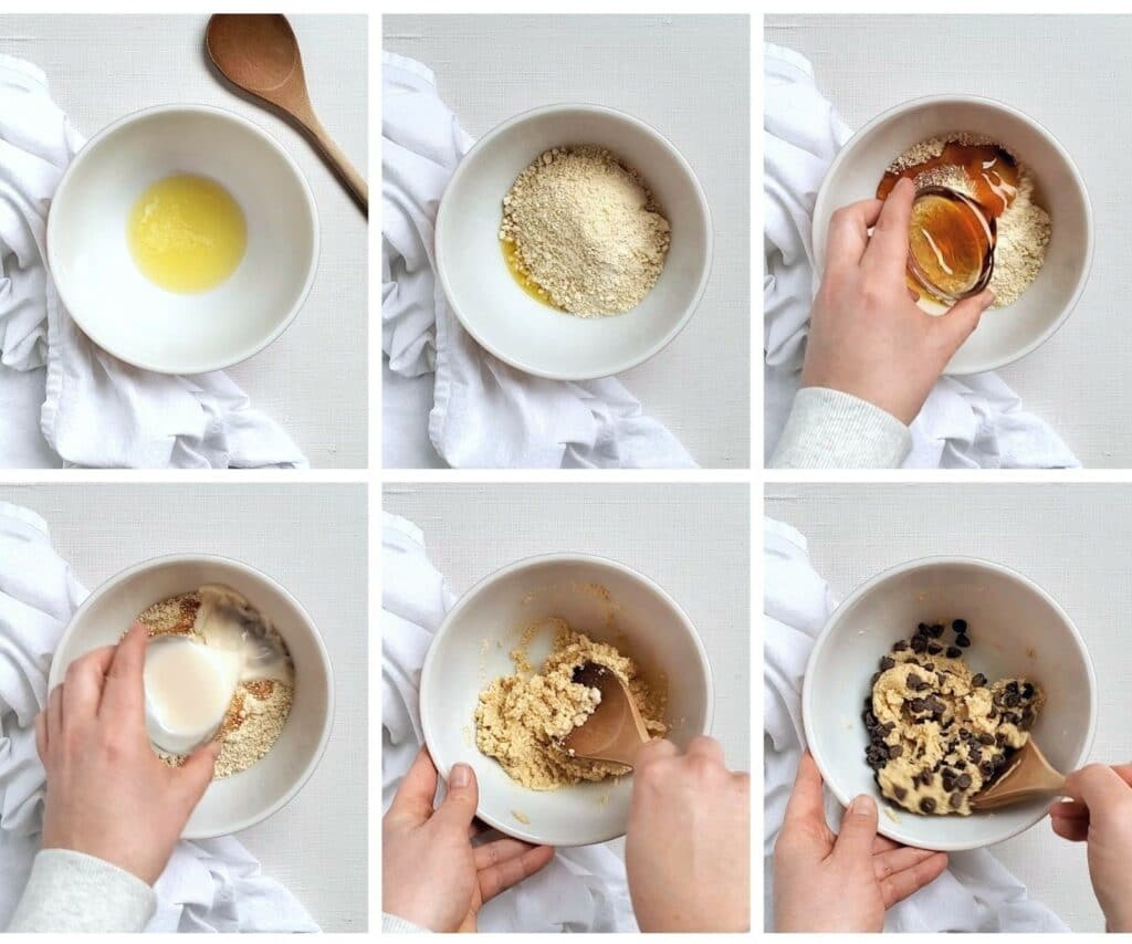 6 series collage showing the process of making this almond flour edible cookie dough.