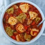 Feature image for our vegetarian tortellini soup recipe.