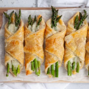 Feature image for our asparagus puff pastry bundles recipe.