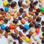 Close-up of the ingredients used in homemade trail mix.