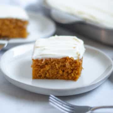 Feature image for our pumpkin bars with cream cheese frosting recipe.