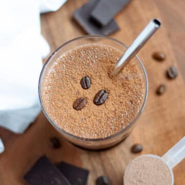 Feature image for our chocolate coffee protein shake recipe.