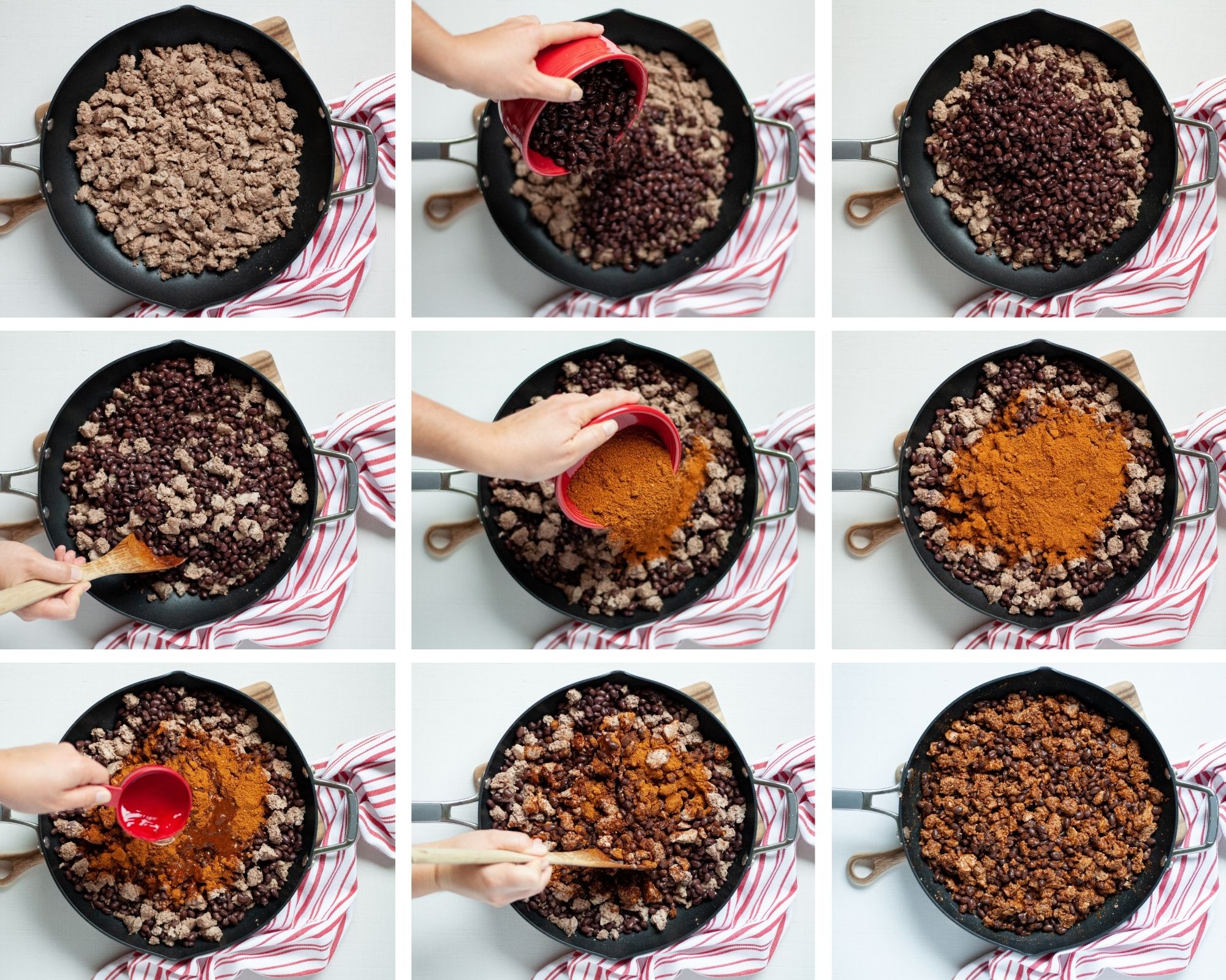 Collage showing how to make this ground turkey and black bean taco recipe