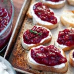 baking sheet filled with cranberry crostini.