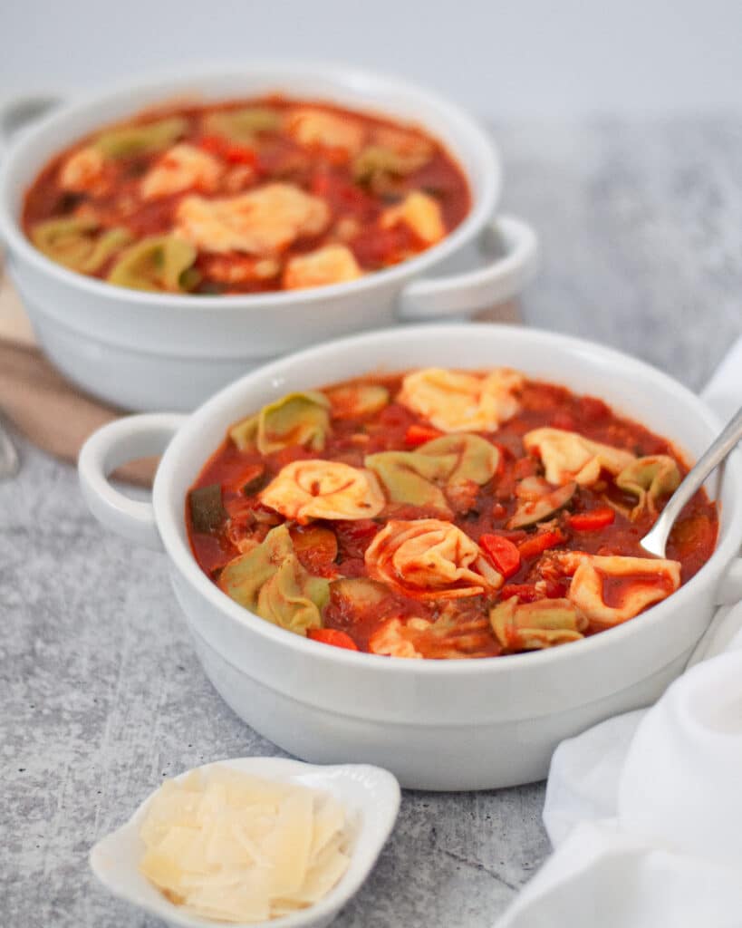 Two bowls of this vegetarian soup recipe prepared, served, and ready to eat