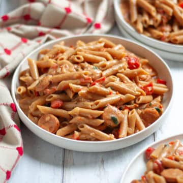 Feature image for our creamy cajun pasta recipe.