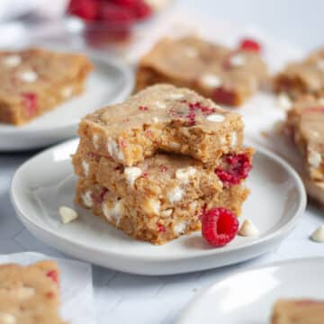 Feature image for our raspberry white chocolate blondies recipe.