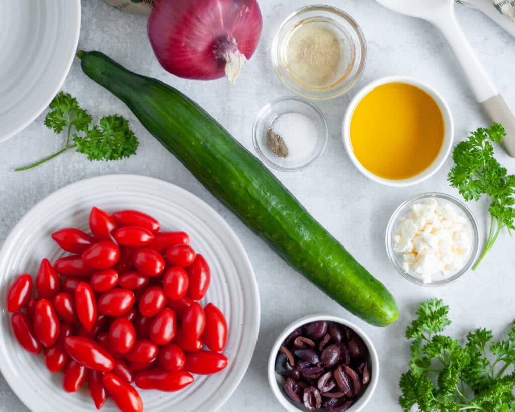 ingredients needed to make Mediterranean Cucumber Salad
