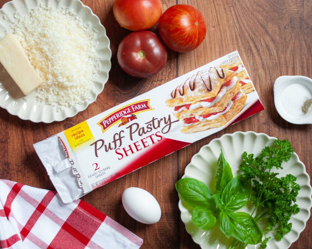 ingredients needed to make a puff pastry tomato tart