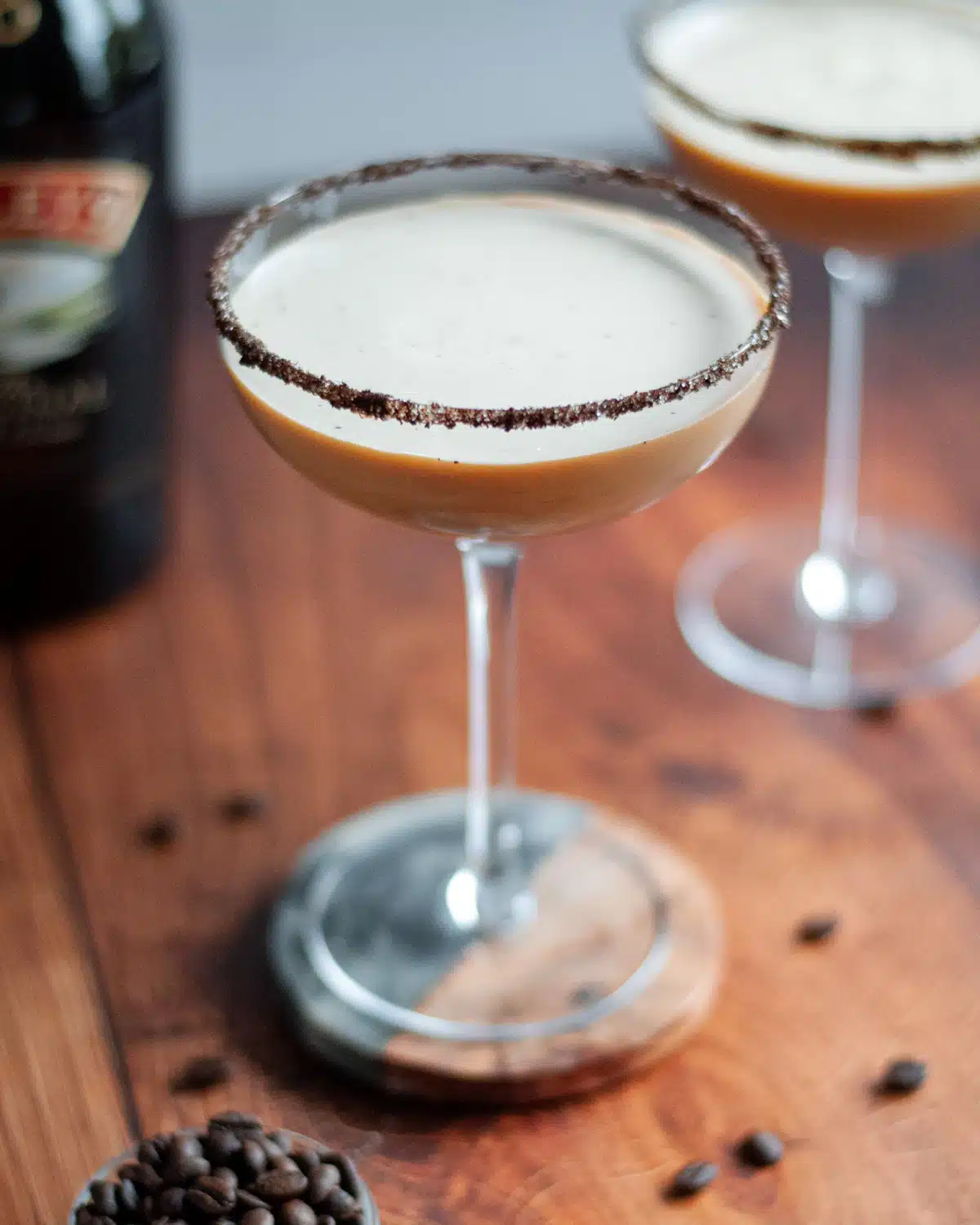espresso martini with Baileys Kahlua creamy Irish cream coffee liqueur dessert cocktail rich after-dinner indulgent