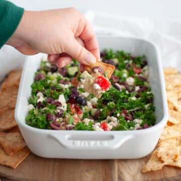 Feature image for our Mediterranean layered hummus dip recipe.