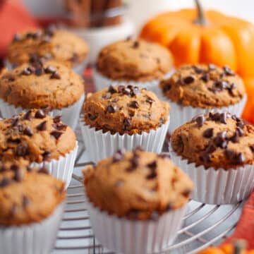 Feature image for our 3 ingredient pumpkin muffins with cake mix.