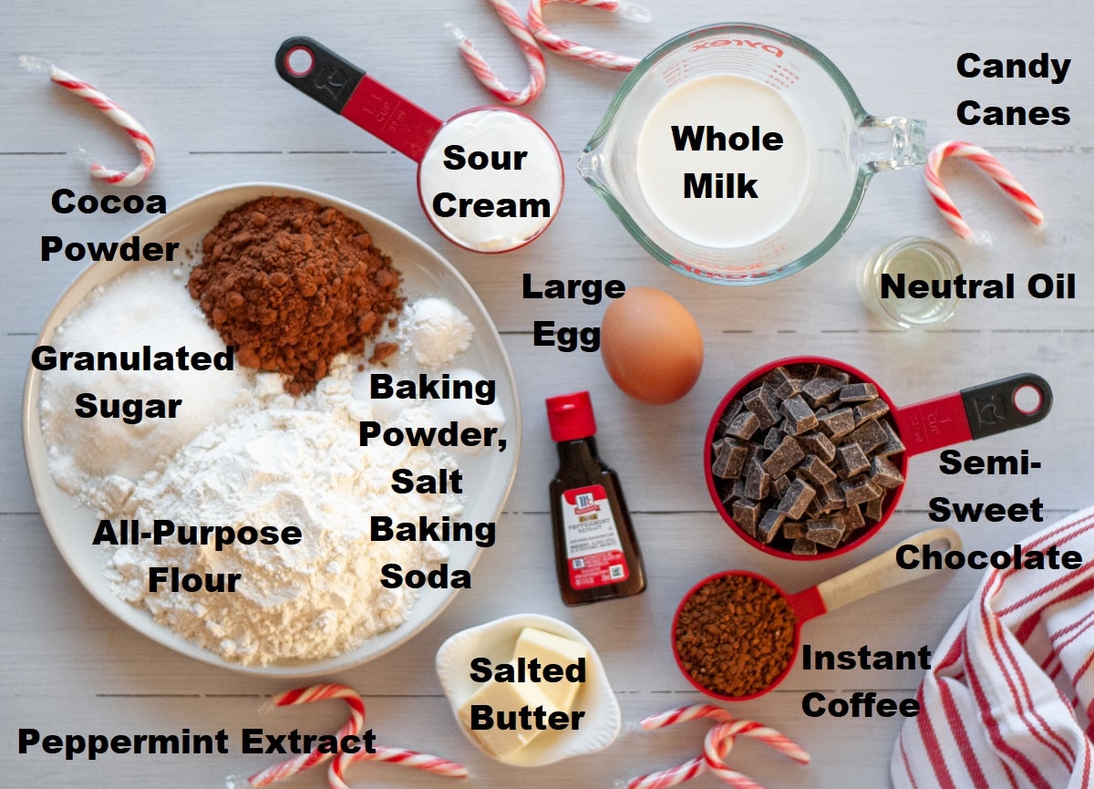 ingredients to make baked peppermint mocha donuts.