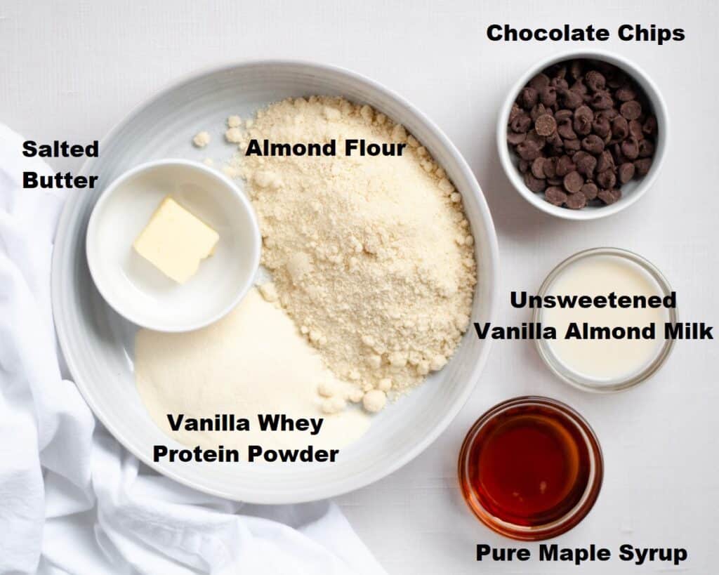 ingredients needed to make high protein edible cookie dough with almond flour.