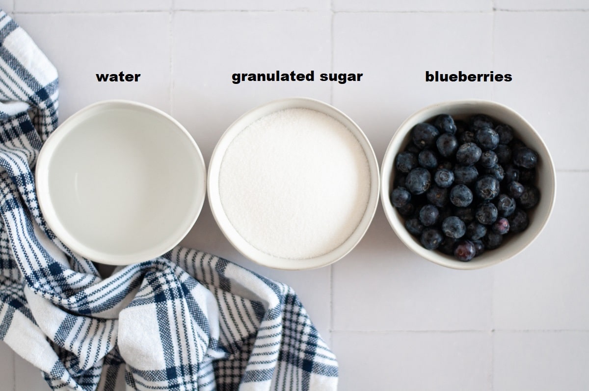 ingredients needed to make Blueberry Simple Syrup.