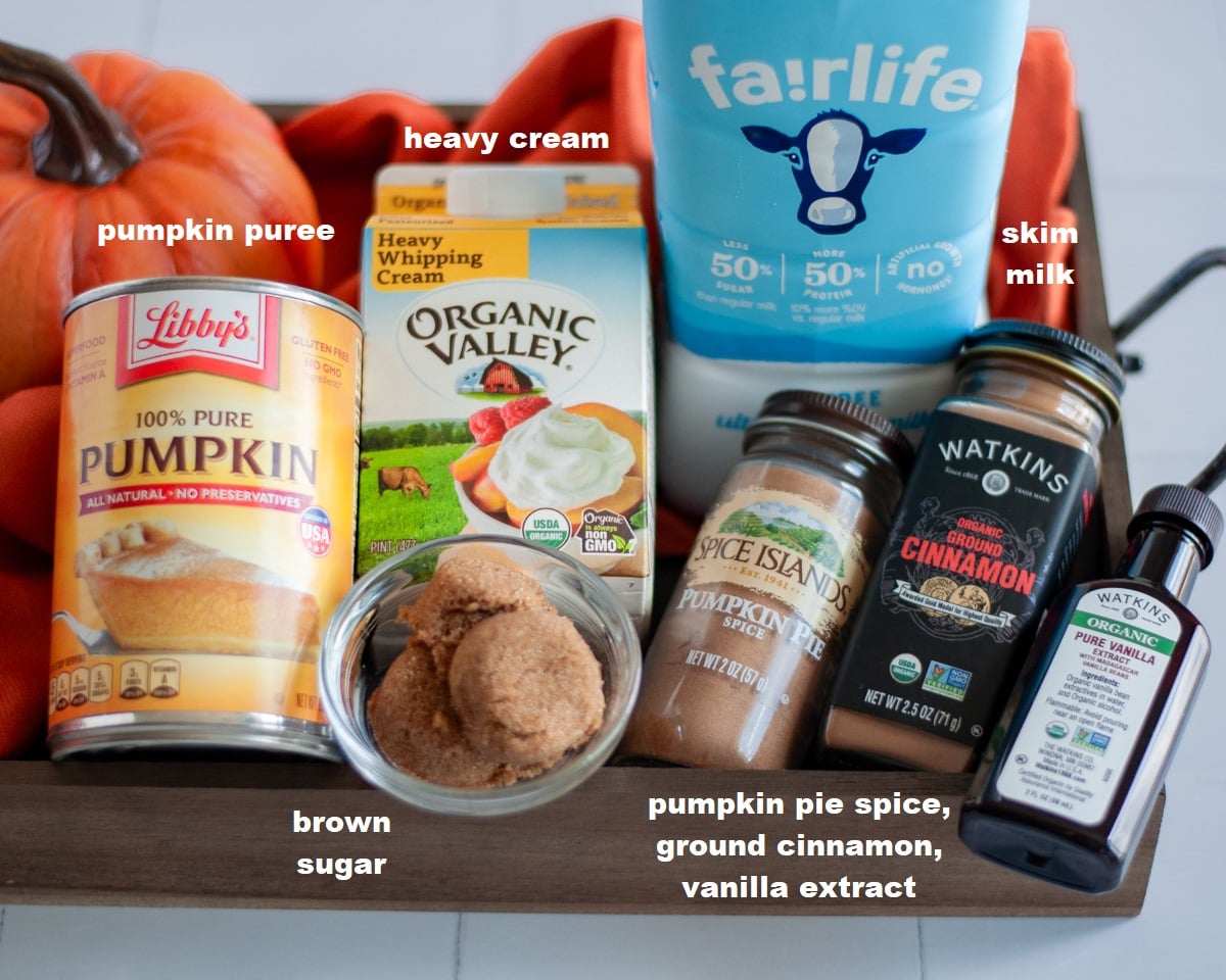 ingredients needed to make homemade pumpkin spice coffee creamer.
