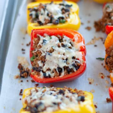 Feature image for our vegetarian quinoa stuffed peppers recipe.