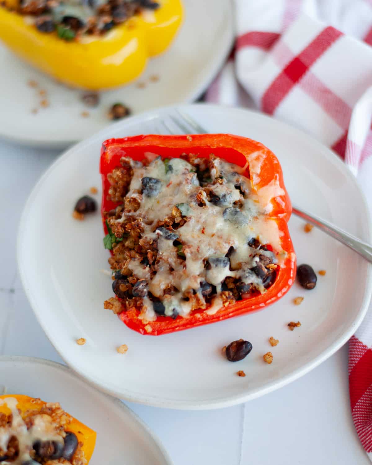 A vegetarian stuffed pepper on a plate ready to eat!
