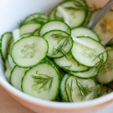 Feature image for our old-fashioned cucumber salad recipe.
