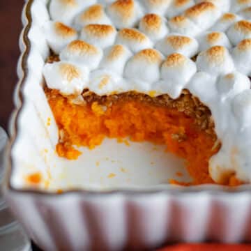 Feature image for our sweet potato marshmallow casserole recipe.