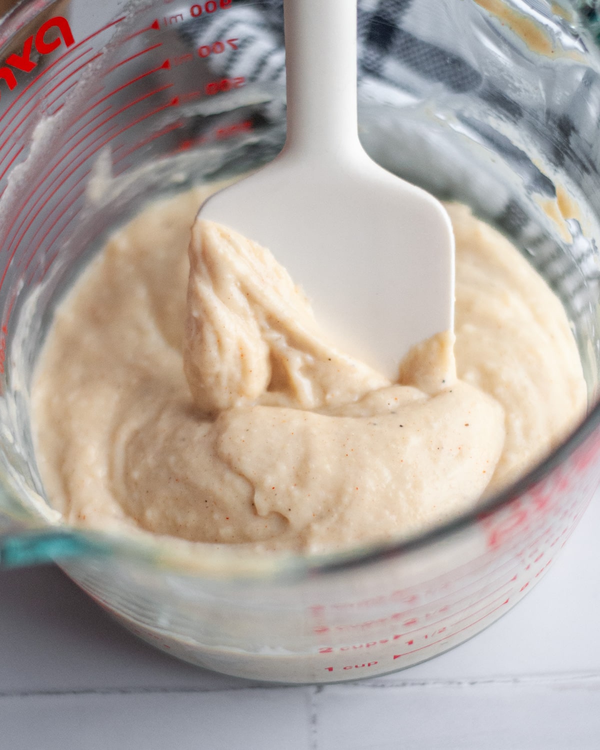 Close up of the homemade cream of chicken soup substitute after sitting to thicken.