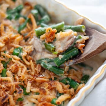 Feature image for our homemade green bean casserole recipe.