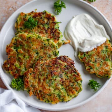 Feature image for our zucchini fritters recipe.