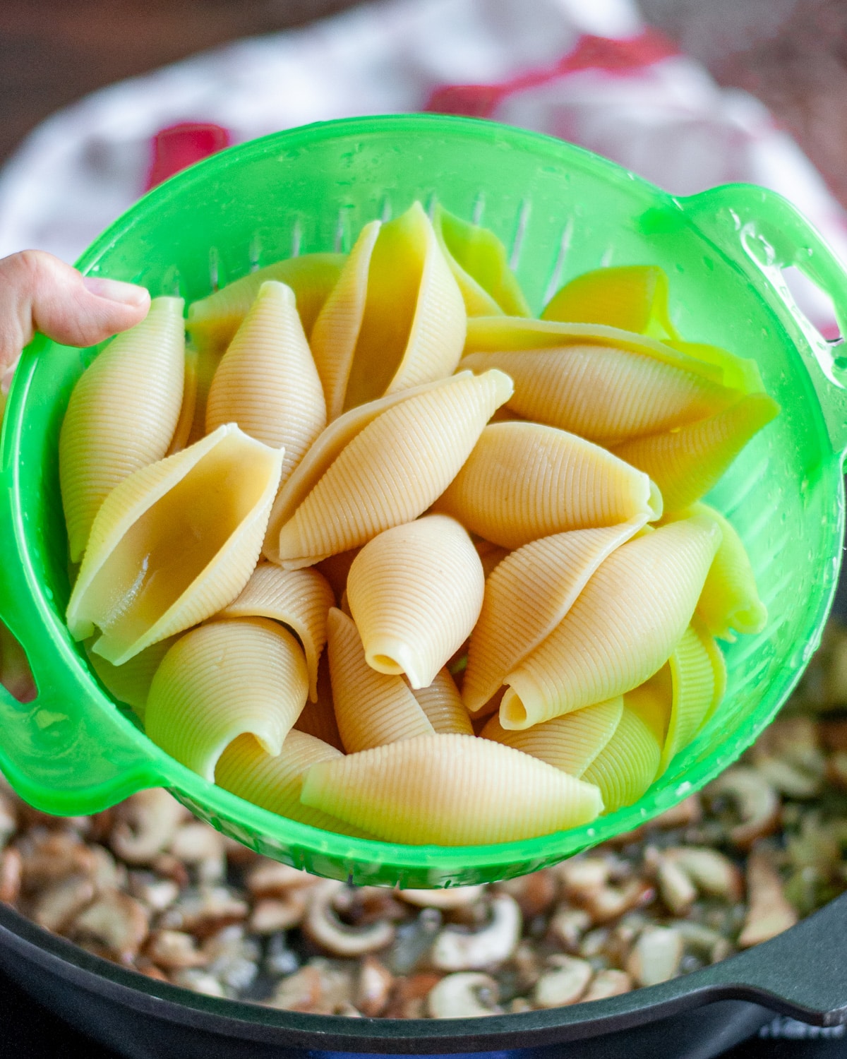 Process shot showing the shells cooked and drained.