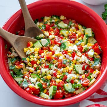 Feature image for our corn cucumber salad recipe.