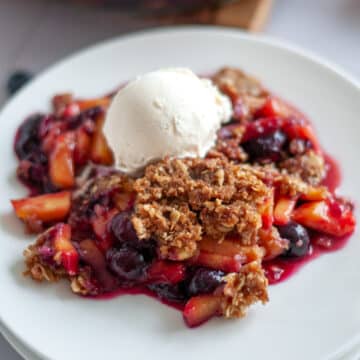 Feature image for our peach and blueberry crisp.