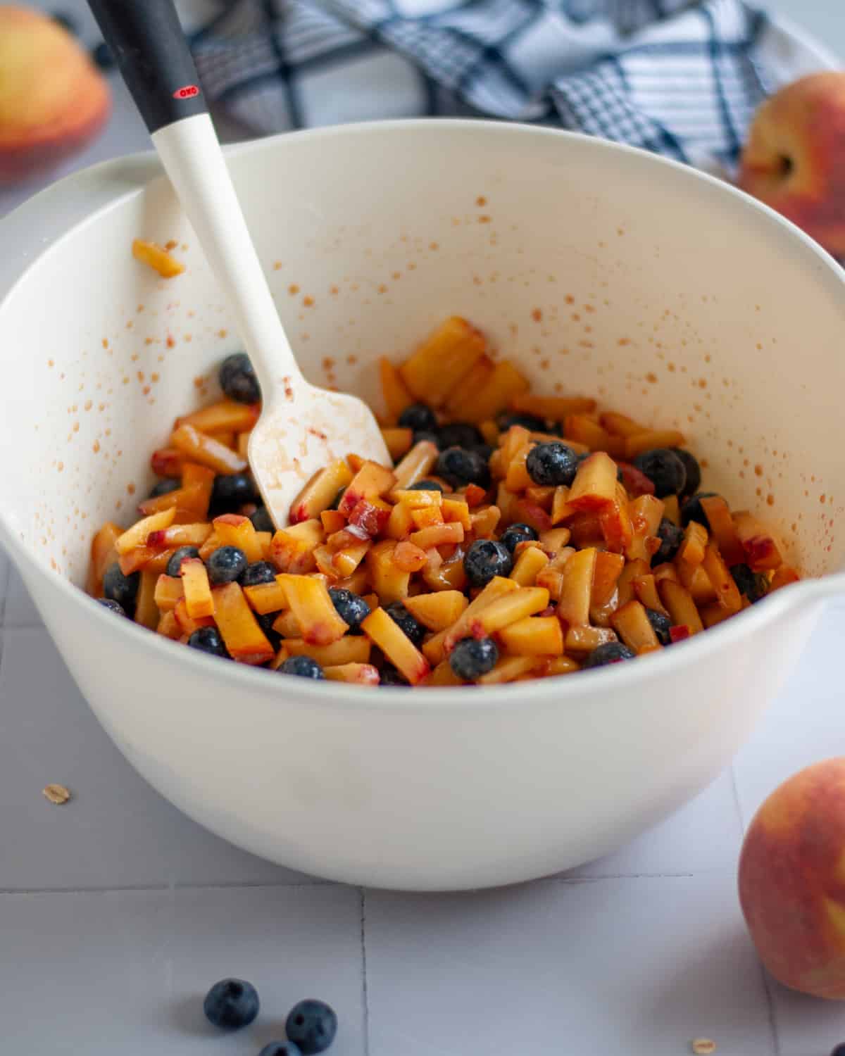 Process shot showing the filling mixture after being gently combined to coat all of the fruit.