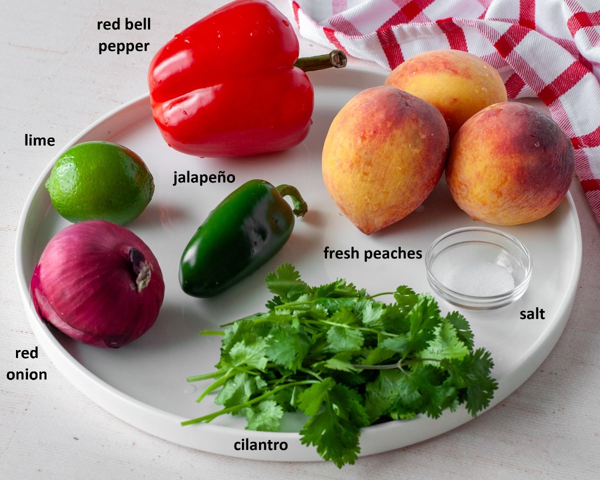 Ingredients to make our peach salsa recipe.