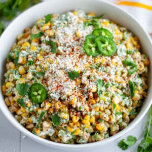 Feature image for our Mexican street corn salad recipe.