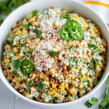 Feature image for our Mexican street corn salad recipe.