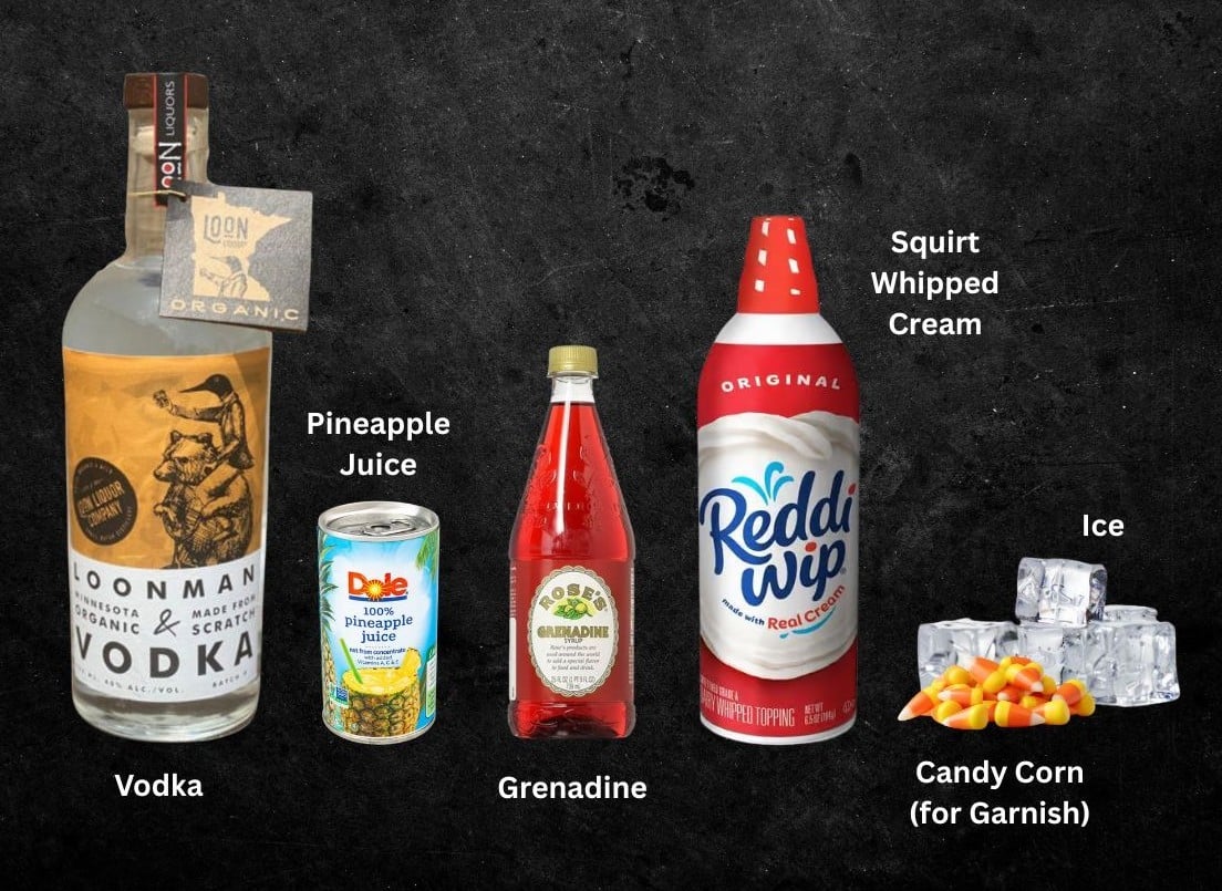 Candy corn martini ingredients.