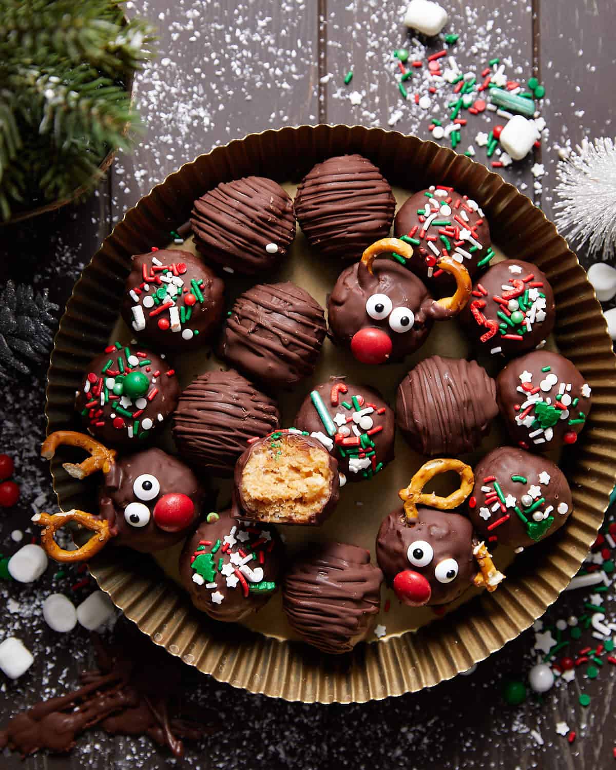 Rice Krispie peanut butter balls by Bites with Bri.