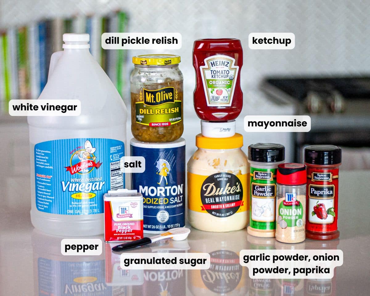 Ingredients needed to make our homemade burger sauce recipe.